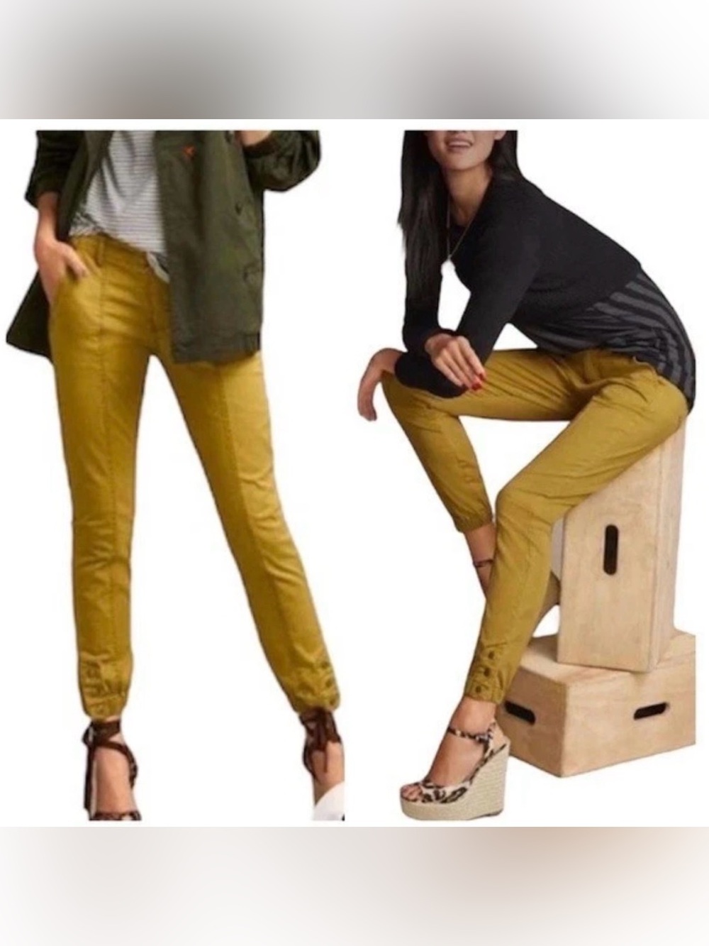 Cabi Mariner Jogger Pants #5504 Mustard Yellow Slim Fit Snap Cuff